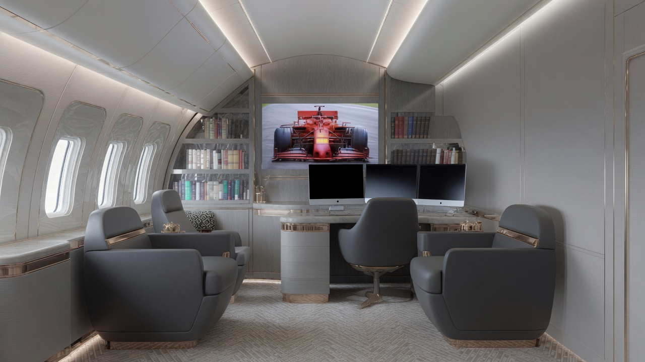 Boeing 777 VVIP private office and study — Aviation Asset Advisors interior advisory
